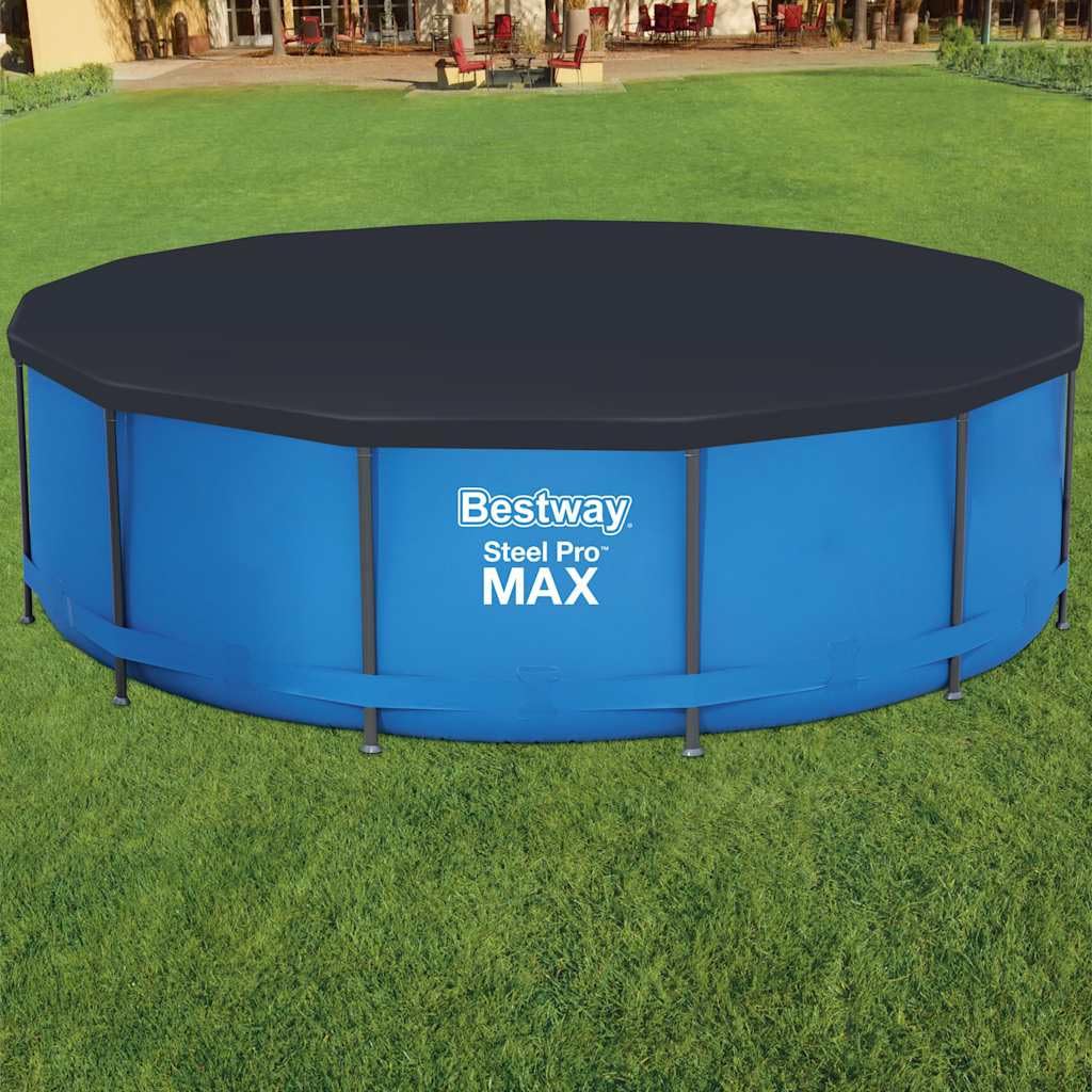Couverture de Piscine Hors Sol 366 cm en PVC Anthracite avec Cordes et Trous de vidange pour Protection Contre Feuilles débris algues réduction des coûts d'entretien adaptée aux modèles