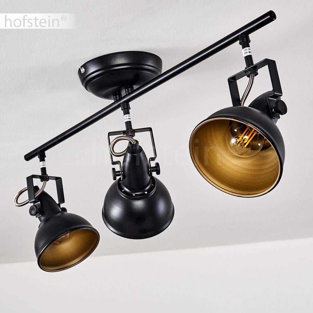 Lámpara de techo Tina, lámpara de techo metálica en negro/oro, 3 luces, con focos ajustables, casquillo 3 x E14, foco de diseño retro/vintage, sin bombilla(s)