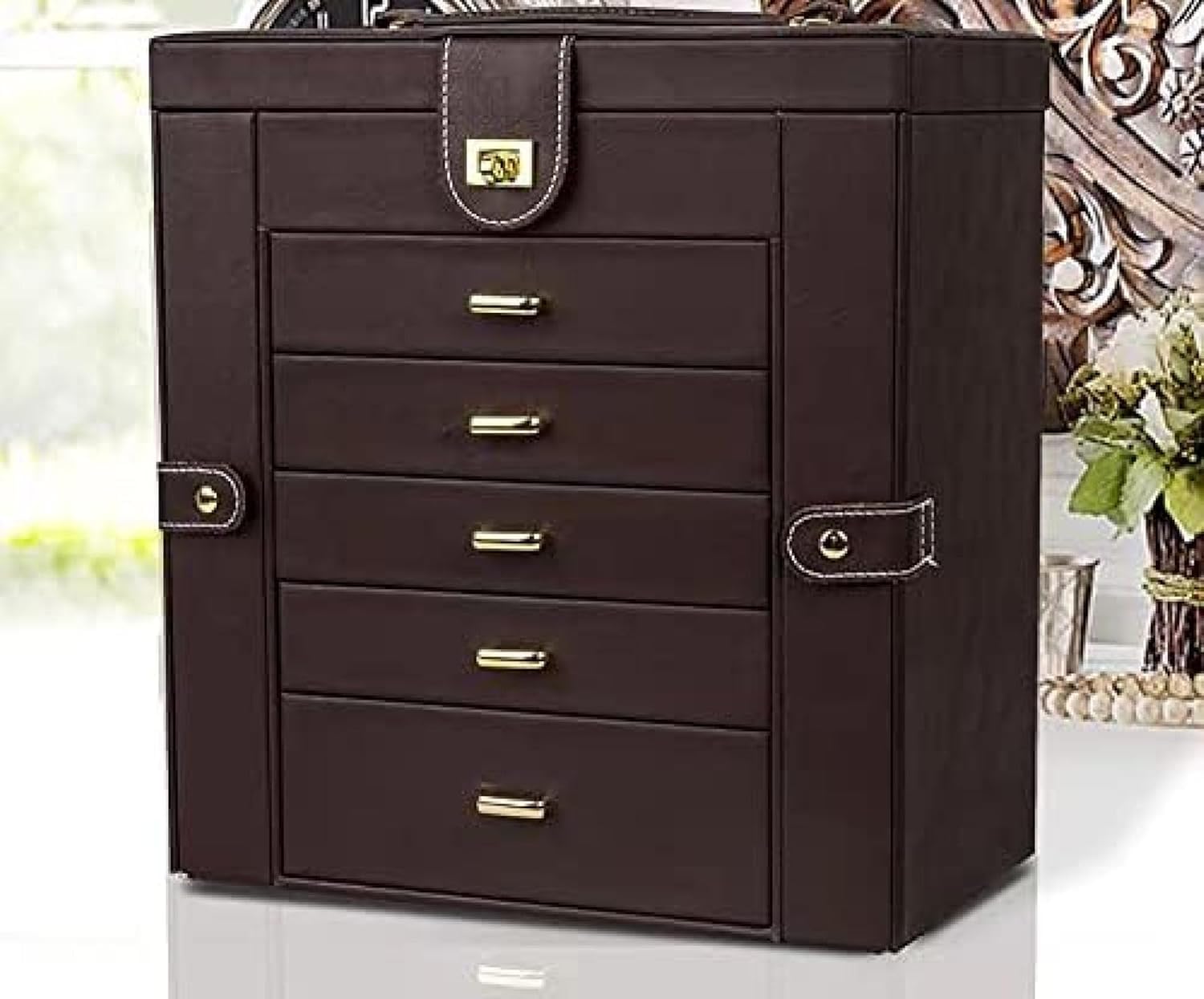 Grand organisateur de bijoux avec miroir et 5 tiroirs pour un rangement optimal sur 6 couches