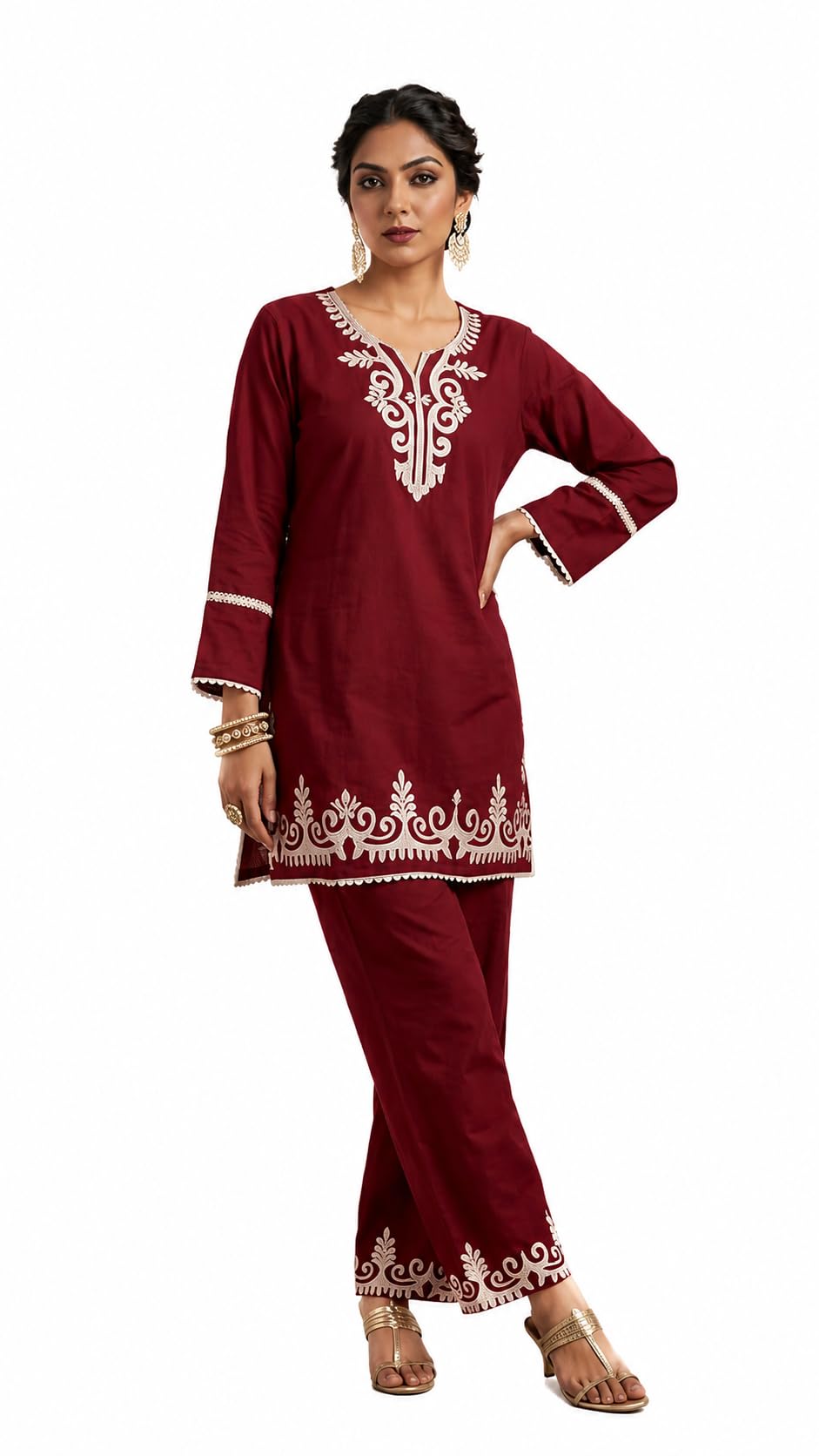 Designer Dabu Cotton Co-ords with Kashmiri Work-picture-46
