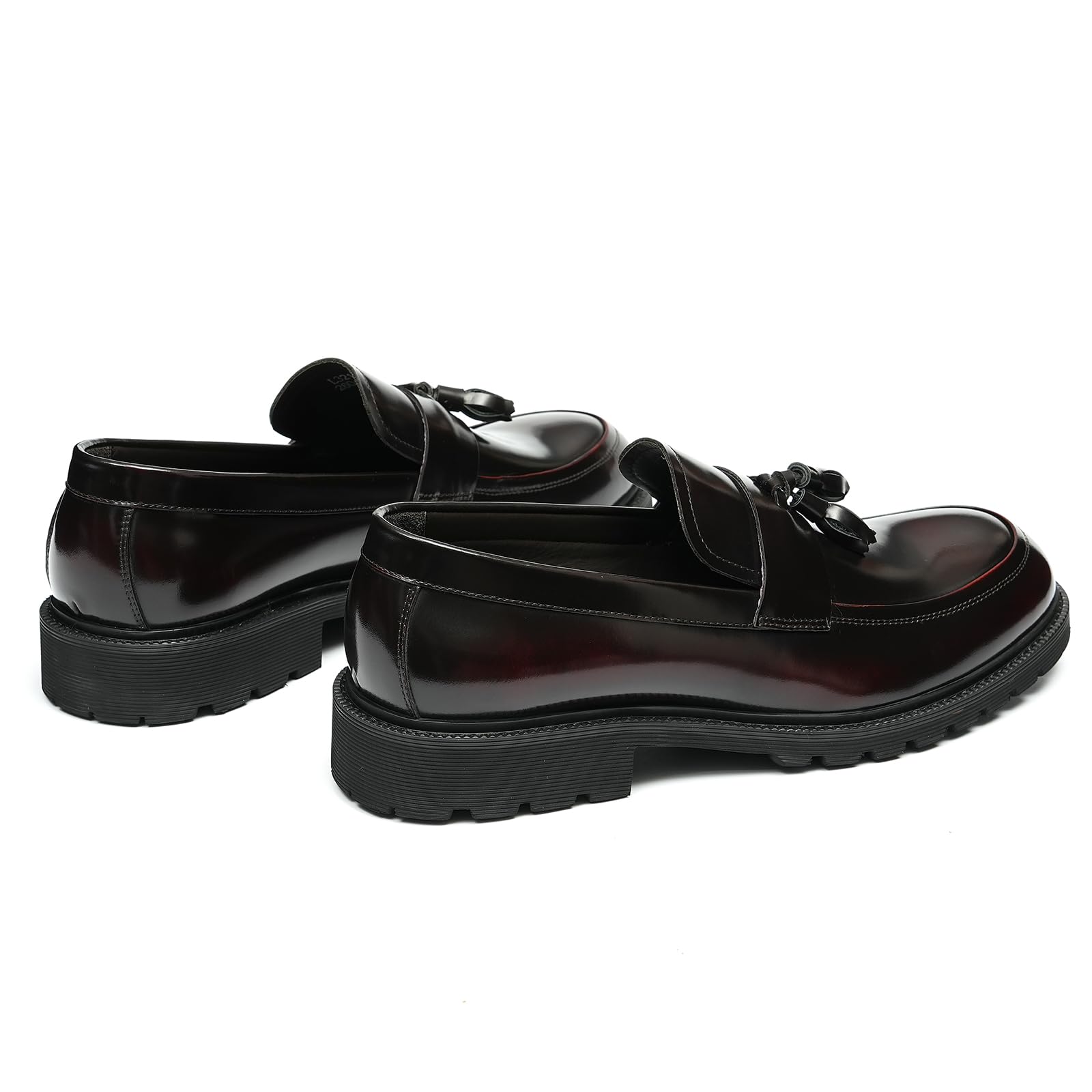 Loafers Cómodos Suela Gruesa y Borlas para Hombre Mocasines Formales Slip On Zapatos Bajos de Vestir Casuales en Cuero