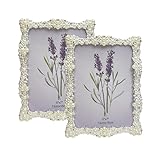 IELEPHONIX Elegant Pearl and Crystal Metal Picture Frame, White, 4 * 6in,5x7 Inch, Decorative Border, Wedding Style Photo Display, Silver Plated for Tabletop Display,2 Pack(PICTURE RANDOM) (2, 5 * 7)