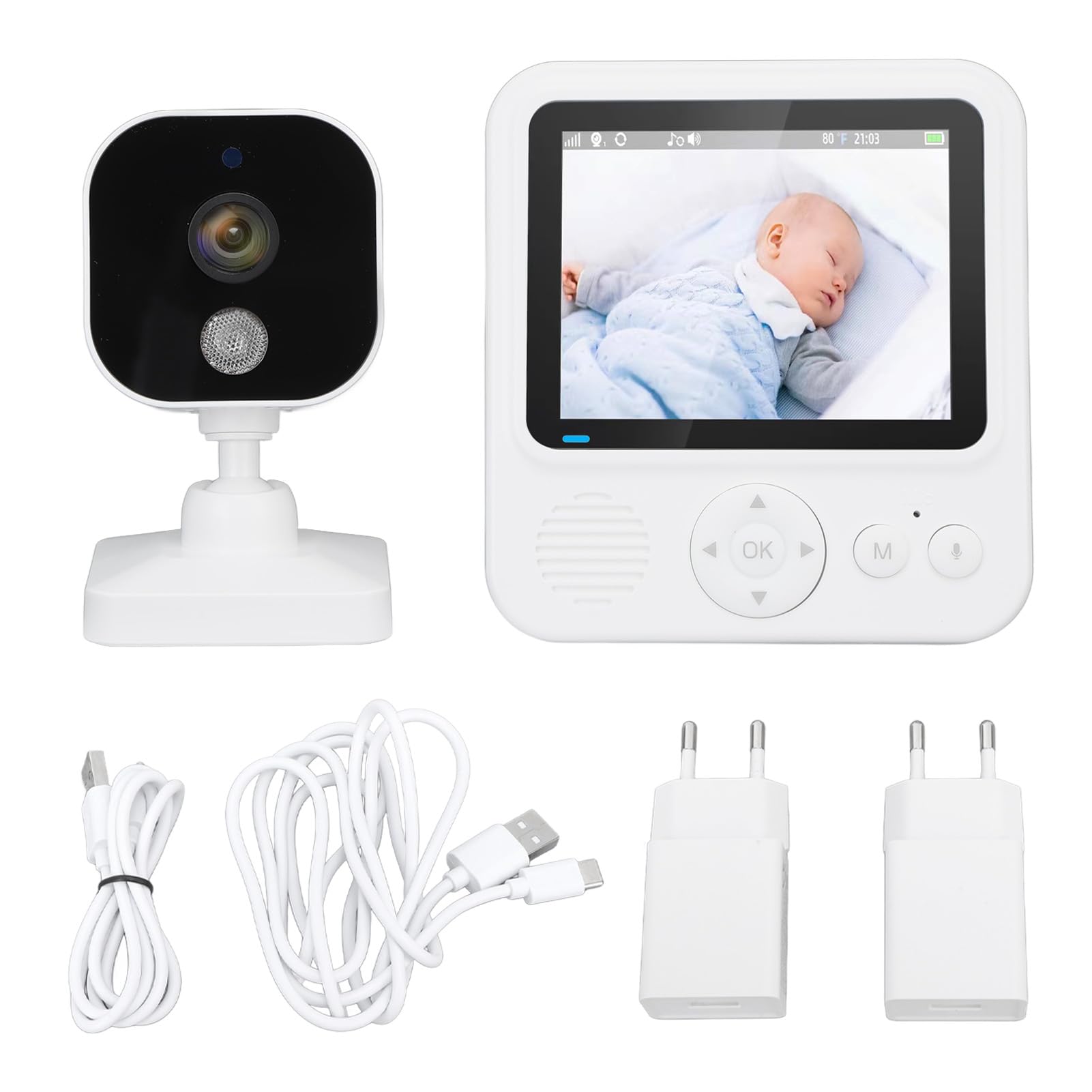 Caméra de surveillance bébé, moniteur vidéo sans fil, vision nocturne bidirectionnelle pour bébé pleurer (prise UE)