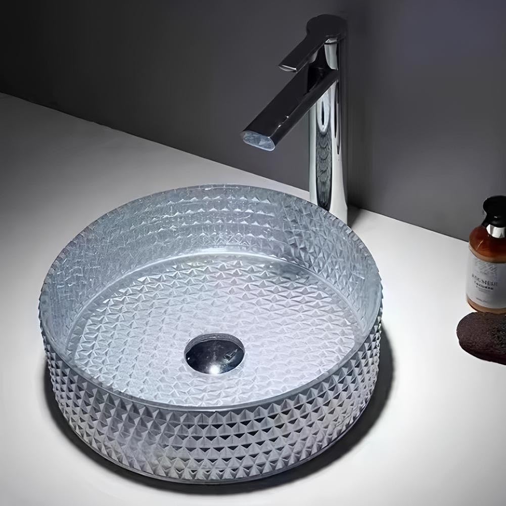 CSXSXAUO Crystal Glass Vessel Sink, Diamond Shaped Above Counter Basin for Modern Bathroom Vanity