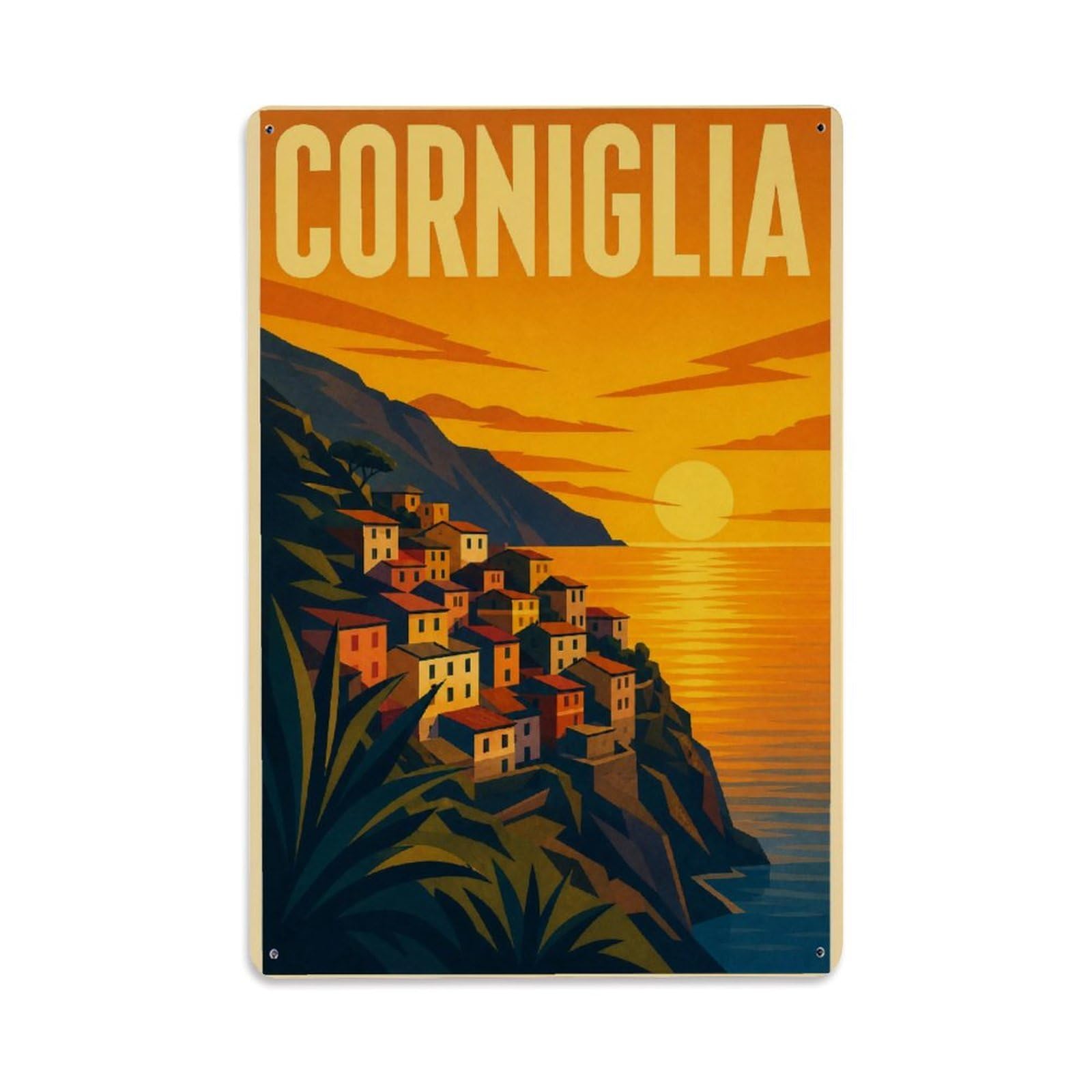 Huiyhb 8X12inch(20X30cm) Vintage Travel Corniglia Sunset Vista Golden Evening Italy Metal Tin Sign