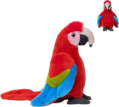 9" Red Macaw Plush Toy, Realistic Stuffed Parrot Bird Gift