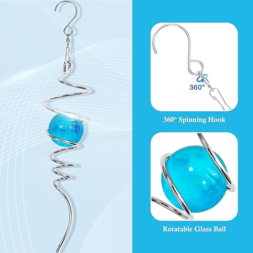 Miniatura 6 de Sinor Bola de observación en espiral de acero inoxidable, bola giratoria en espiral de viento colgante de cristal para jardín, 13 pulgadas,