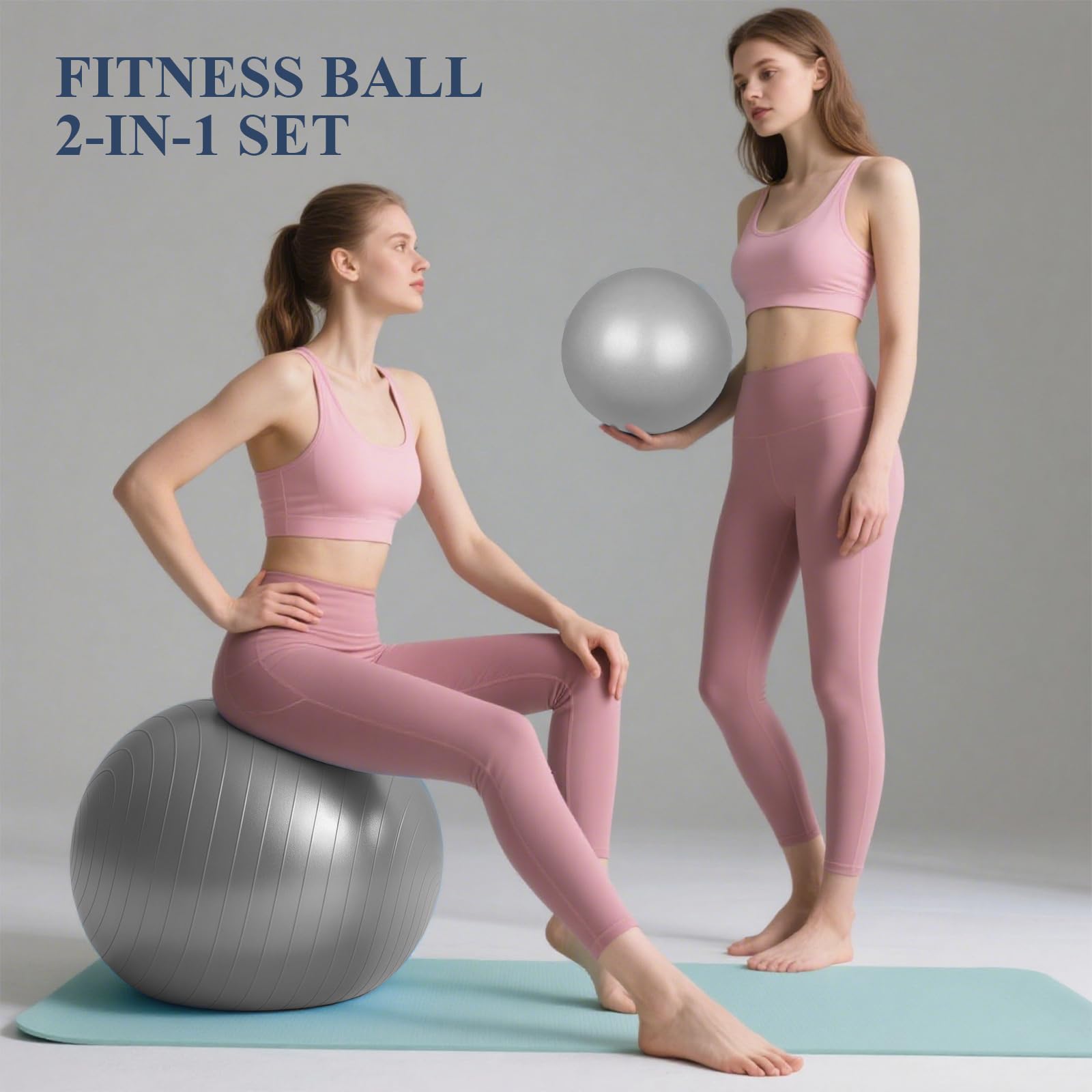 flintronic Zestaw piłek do jogi, piłka do jogi i fitnessu, 25 cm, bardzo grube, do ćwiczeń, z pompką ręczną, do pracy, pilatesu, fitnessu, stabilności