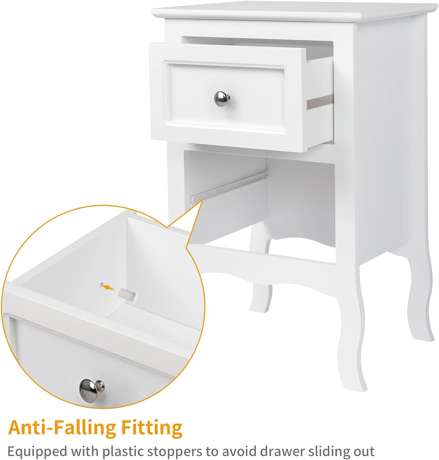 Anti-falling fitting for nightstand drawers