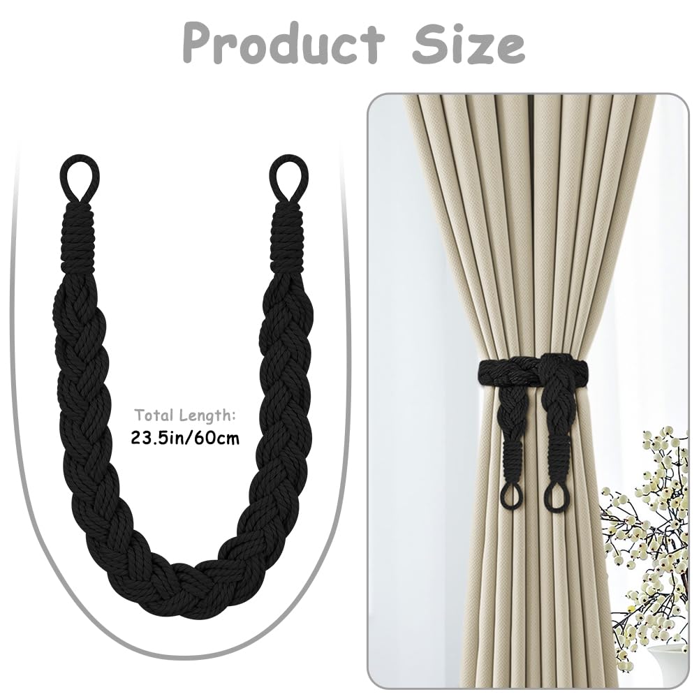 Coppia Ferma Tende In Corda Di Cotone - Naturale Beige Per Interni, 2 Pezzi - Foto 6