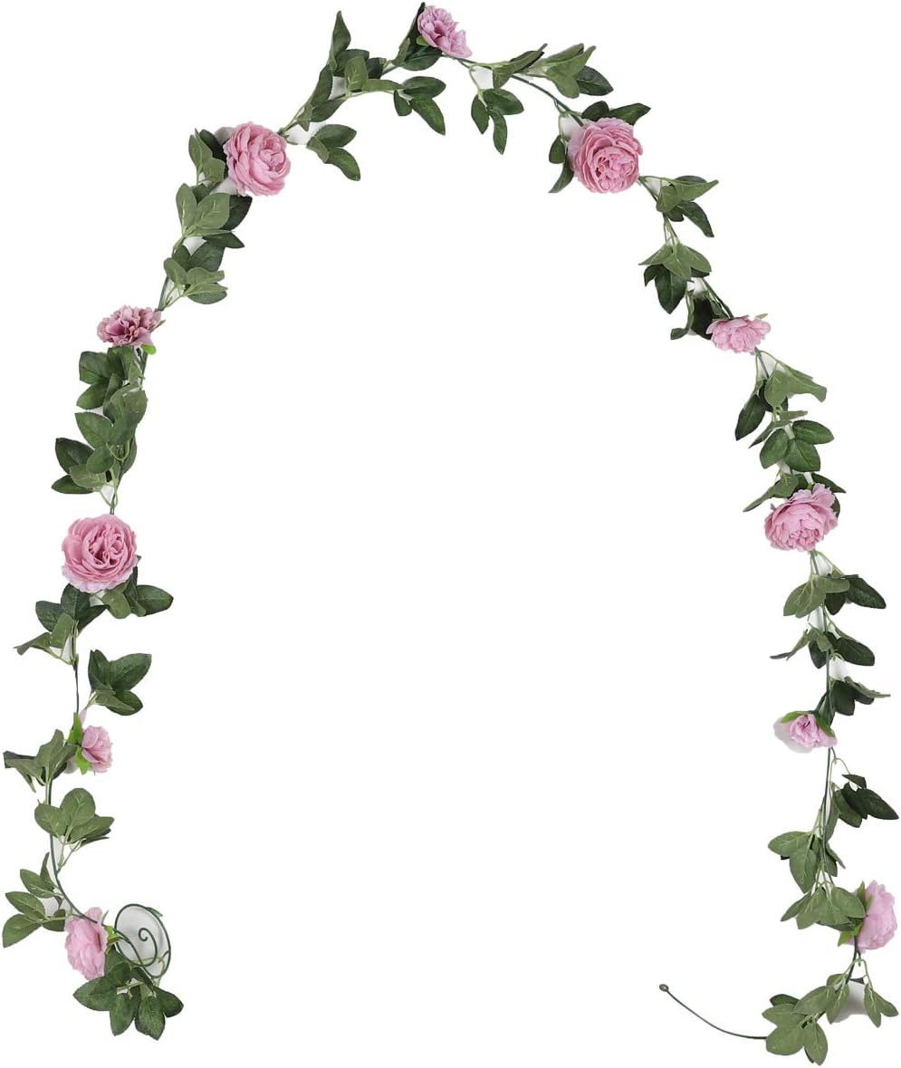 Duovlo 8.2Ft Artificial Peony Flower Garland Hanging Greenery Vine Silk Floral Vine Home Wedding Arch Wall Craft Arrangement Decorations,Pack of 2 (Rosy Brown)