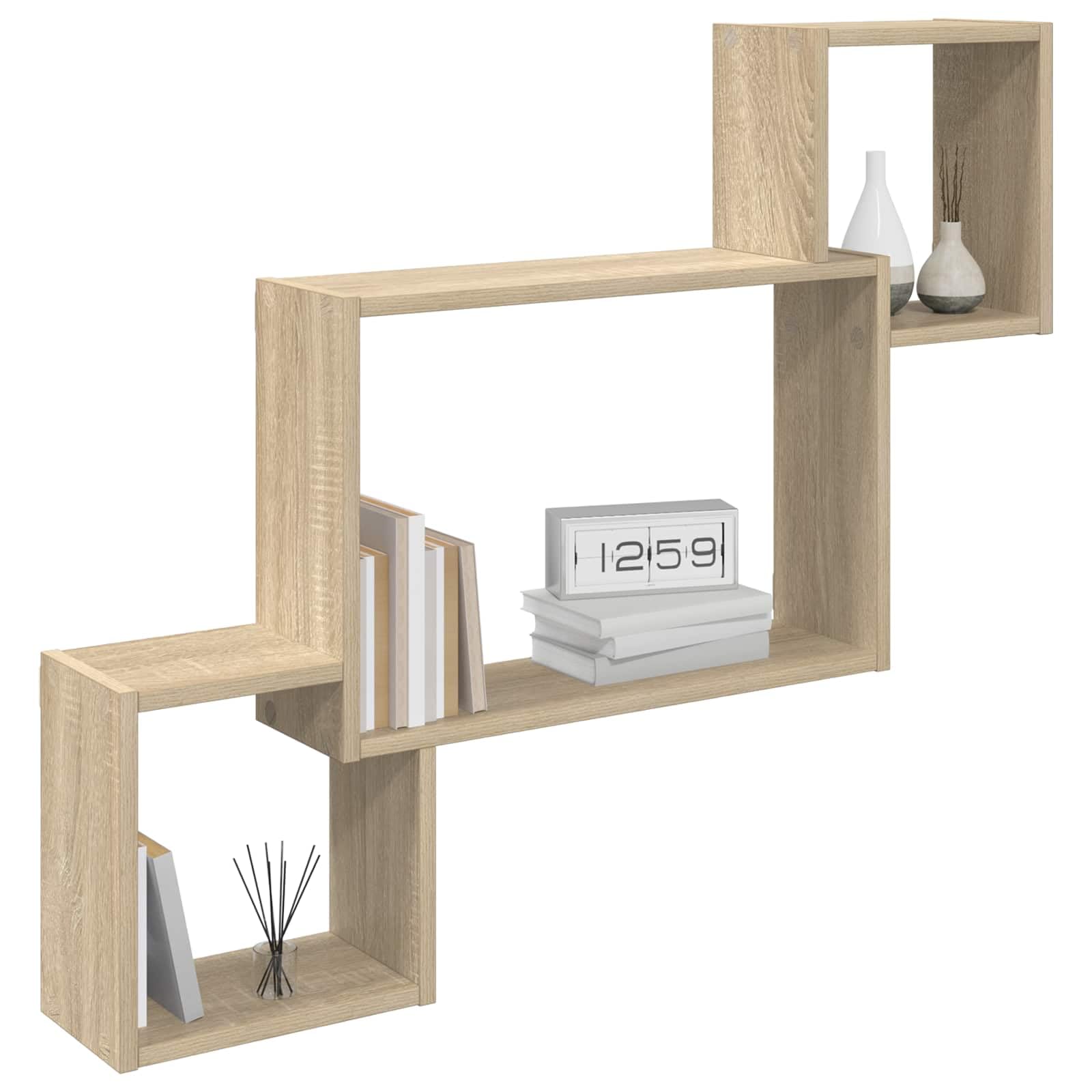 Wandregal Wandhalterung Sonoma-Eiche 91,5 x 15 x 76 cm, Holzwerkstoff schweberegal für Bücher Deko, platzsparendes Hängeregal Konsole für Wohnzimmer Büro Bad Küche