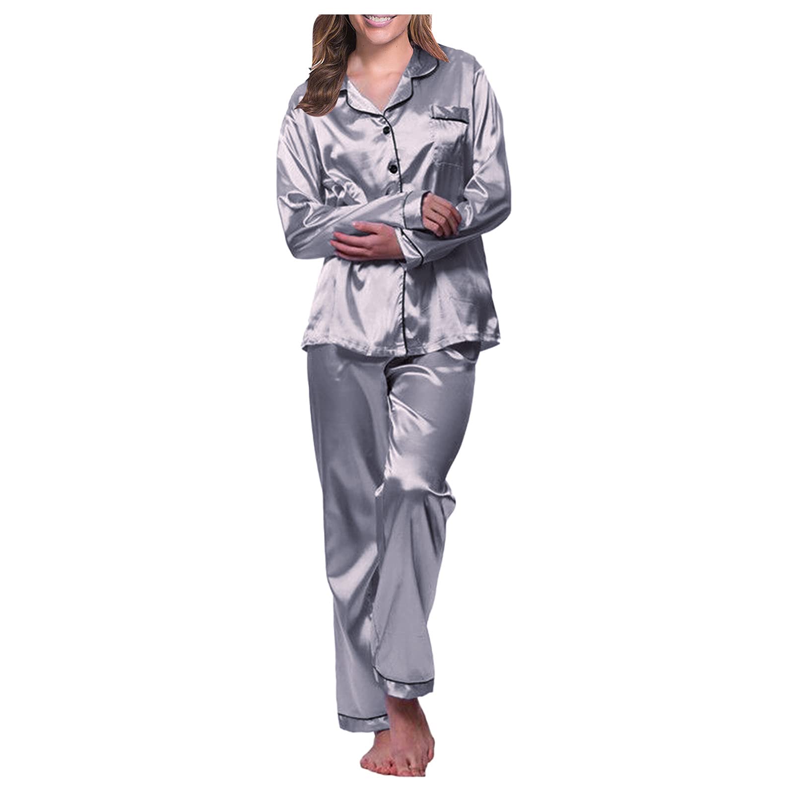 Pantalon De Pyjama Femme En Satin De Soie - Taille élastique, Jambes Larges, Avec Poches - Confort Maison & Voyage
