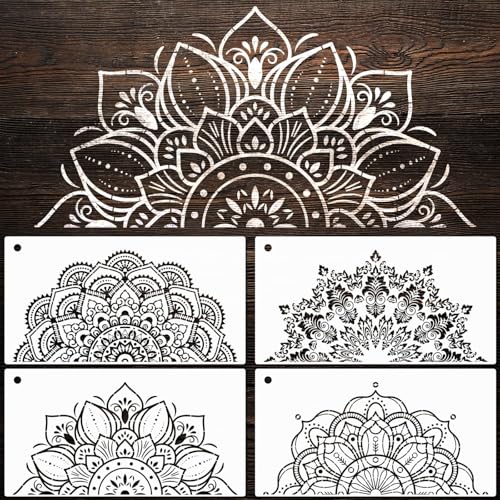 La Mejor Recopilación de Patrones y plantillas los 10 mejores. 49 YKW - Paquete de 4 plantillas de mandala para pintura, plantillas reutilizables de mandala grandes, patrones de 13.6 x 6.8 pulgadas, para pared, tela, madera, piedra heterosexual,...