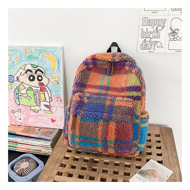 HOKMAH Fuzzy Backpack Purse for Women - Cute Fluffy Sherpa Daypack Aesthetic Trendy Bookbag Vintage Aesthetic Coquette Bags (Blue)