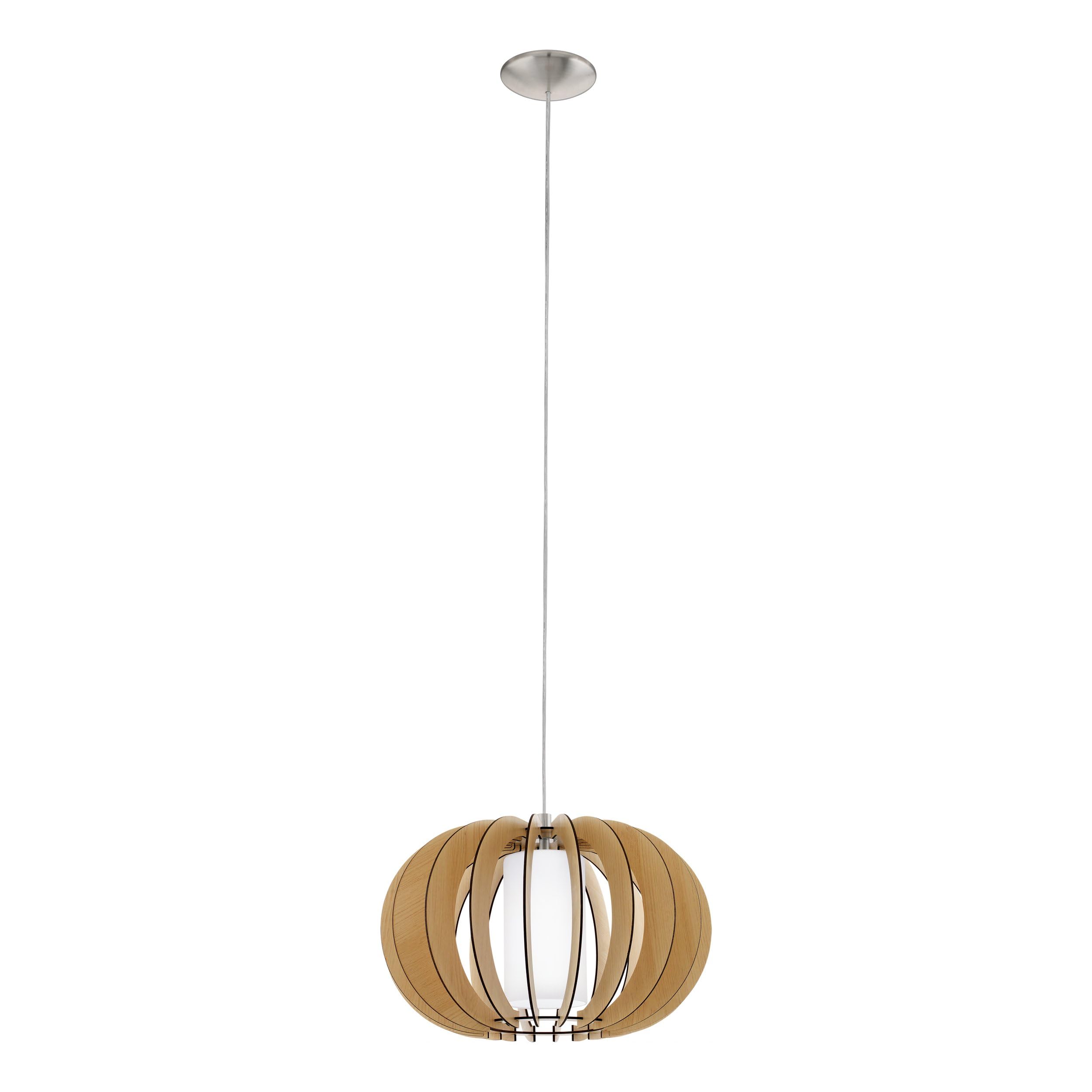 Eglo Nickel-Matt Pendelleuchte Stellato 1, 1 Flammige Hängelampe Vintage, Ø 40 Cm | Hängeleuchte Aus Stahl, Holz Und Glas In Ahorn, Weiß, Esstischlampe, Wohnzimmerlampe Hängend Mit E27 Fassung