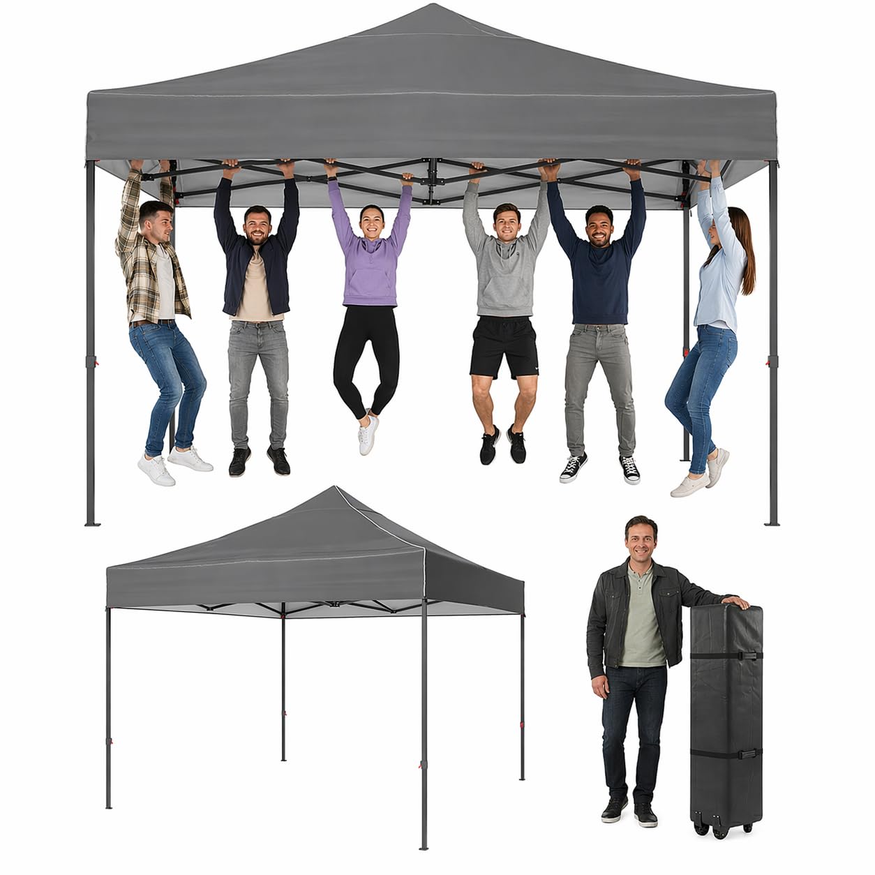 Aoxun Pop Up Gazebo 3m x 3m Waterproof Outdoor Canopy with Wheeled Carrybag,6 Weight Bags, 8 Stakes and 4 Ropes, Heavy Duty Instant Shelter for Garden Party BBQ, Grey