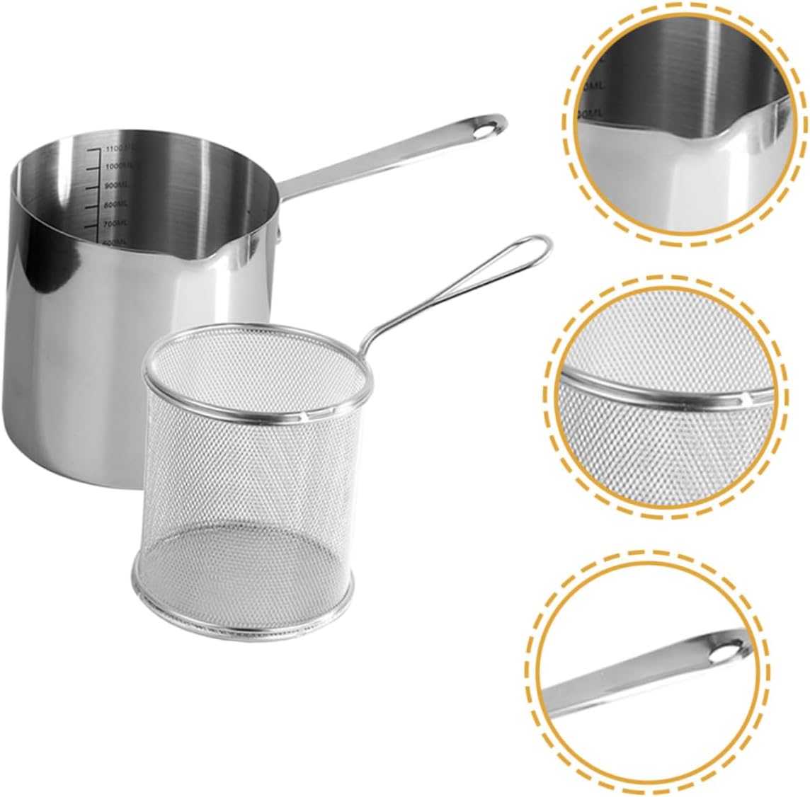 Ipetboom Stainless Steel Small Fryer Pot with Deep Fry Basket and Handle Portable Frying Basket Pan for Home Cooking Polished Kitchen Tool for Easy Cleaning and Practical Use