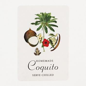 ملصقات الكركديه COQUITO مع رسم لجوز الهند وفول الفانيليا وشجرة النخيل والضفدع والكركديه. 2 "عرض X 3" طويل القامة 12
