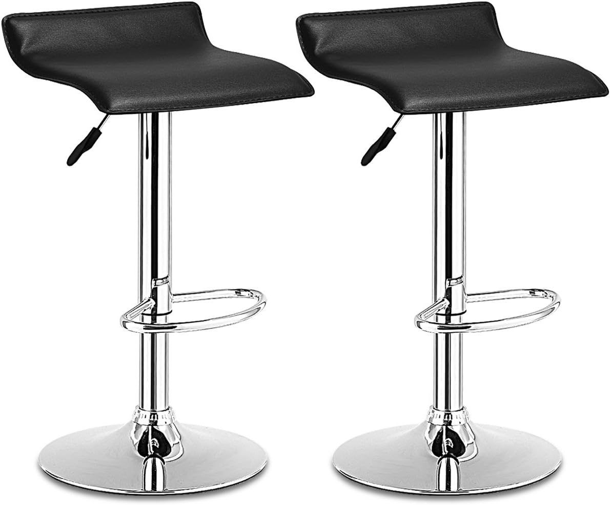 COSTWAY Set Swivel Bar Stools Adjustable Contemporary Modern Design Chrome Hydraulic PU Leather Backless of 2 (Black)