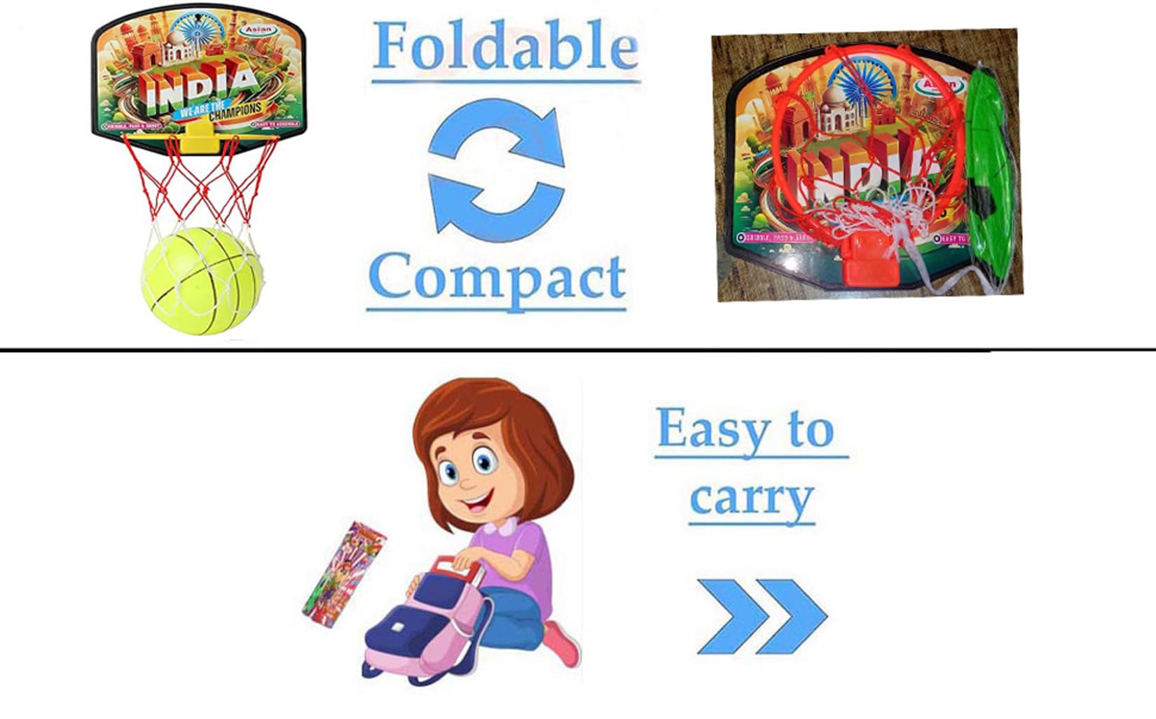Asian Portable Plastic Basketball with Hoop for Kids Multicolor (India Theme) - Image 3 thumbnail