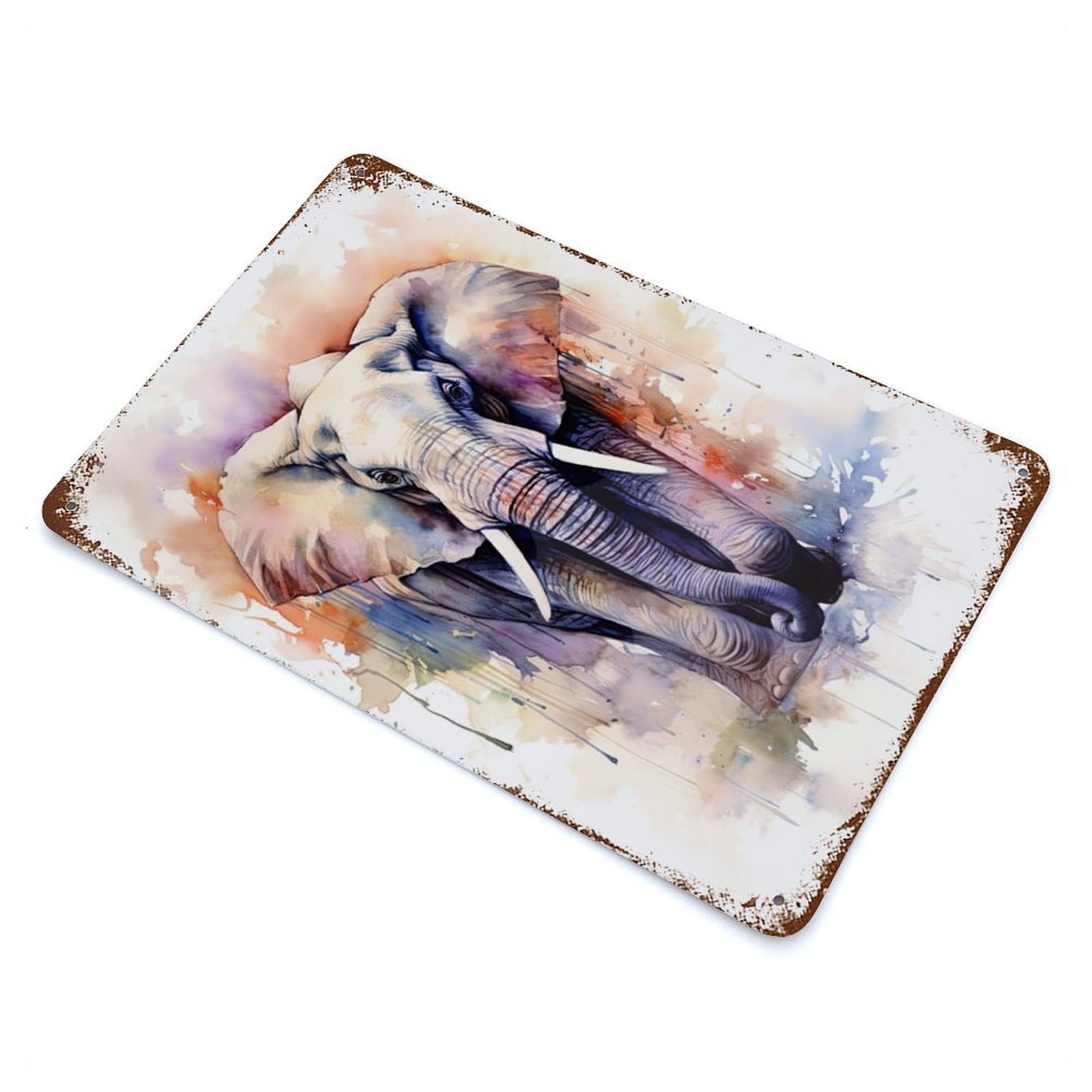 Elephant Watercolor Retro Metal Sign 11.8"x7.9", Vintage Wall Decor for Garage, Pub Or Kitchen