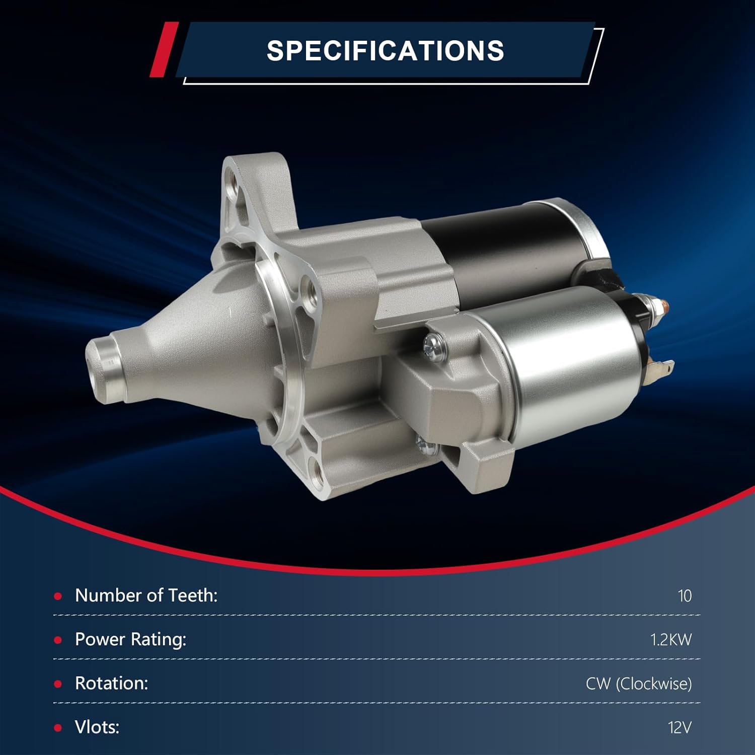 19025N Starter Motor Compatible with Dodge Charger 3.5L 2006-2010, Challenger 3.5L 2009-2010, Chrysler 300 3.5L 2005-2010, 10-Teeth 1.2KW CW 12V, Replaces OE# 04608800AA 04608800AC