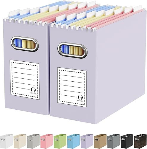 Vista 24 de Caja organizadora de archivos de cartón Oterri para carpetas de archivos colgantes tamaño carta, caja de archivos para escritorio de computadora