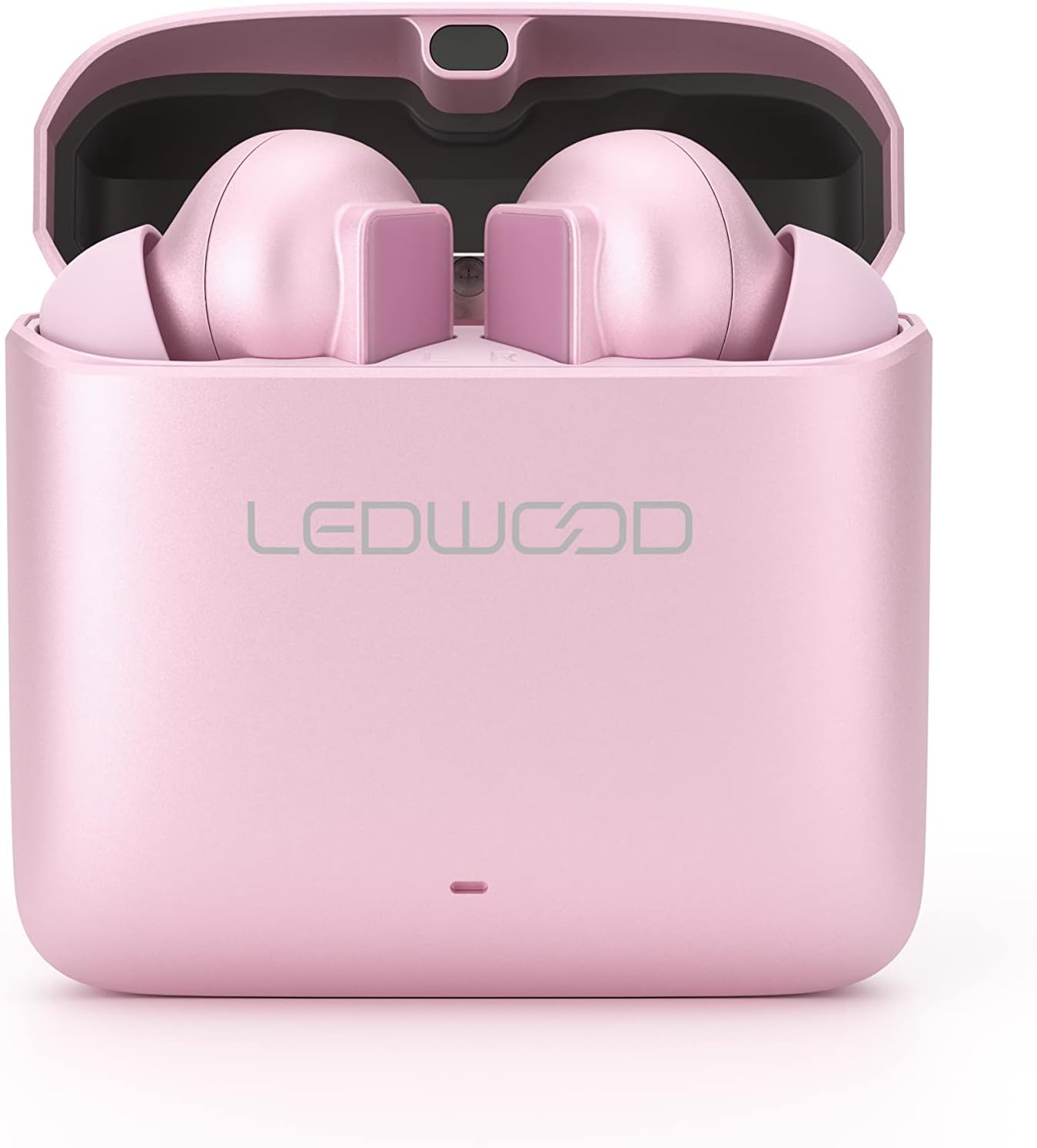 Ledwood LD-S20 Titan TWS Earphones in closed rose gold charging case
