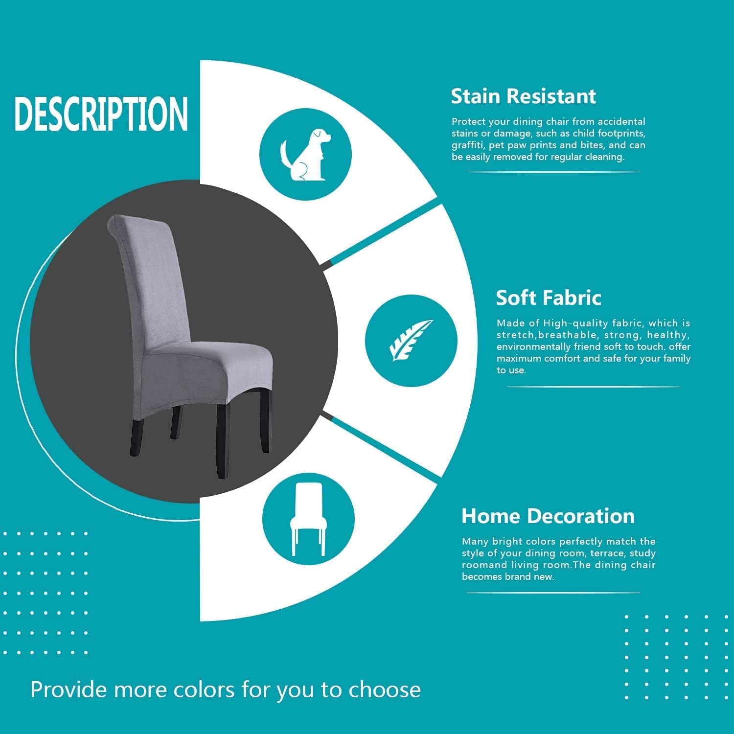 Stretch Dining Chair Slipcovers Soft Suede Chair Covers Luxury High Back Chair Protector Covers for Kitchen Hotel Wedding (Color : Gray, Size : 2 PCS)