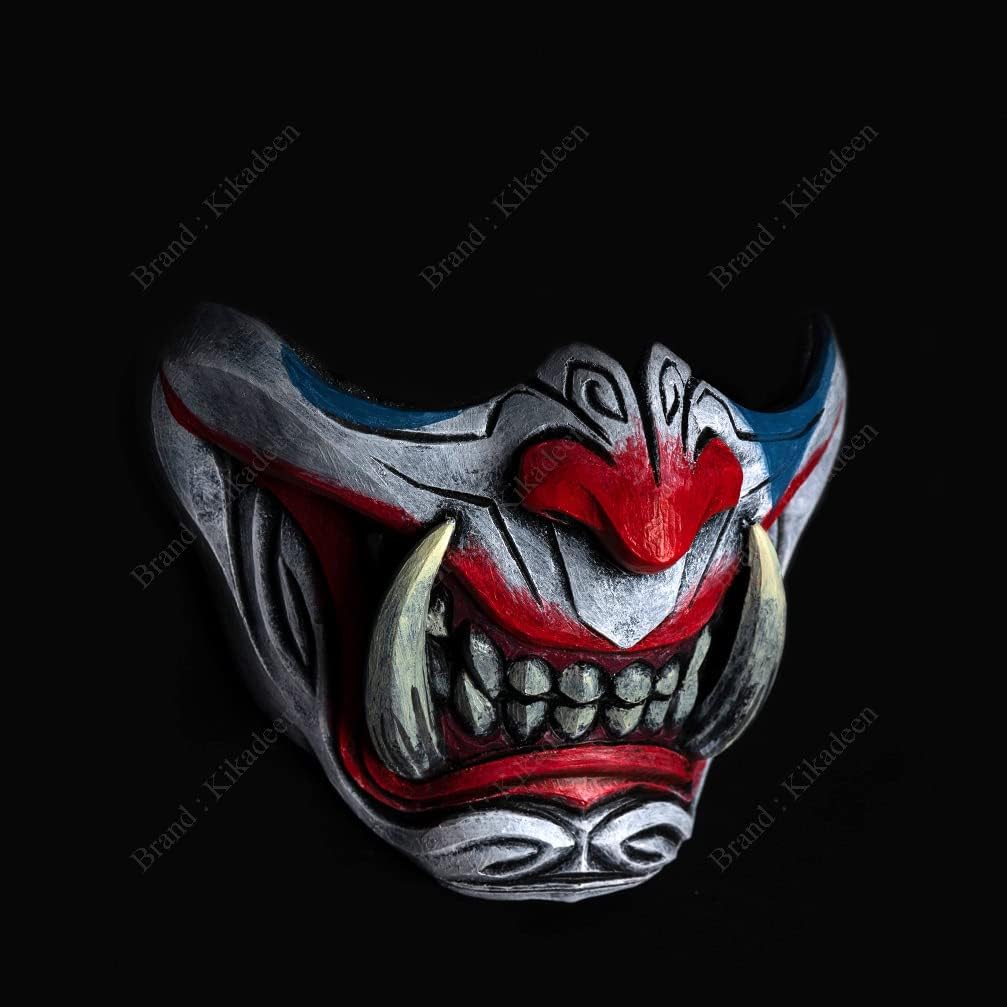 Half Face Joker Samurai Mask Ronin Oni Mempo Japanese Demon NOH for Airsoft Paintball BB Gun Motorcycle KKD KK30
