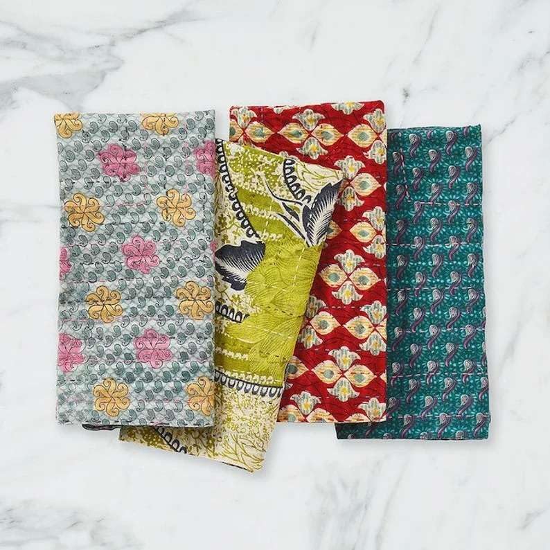 Hand Block Print 200 Pc Cotton Cloth Kantha Napkins Hand Made Size 16x16 Inch Printed Home Decor Indian Eco Friendly Mix Lot Dinner Napkins Thanksgiving, Holiday Daily Wedding Uses Napkins-D49