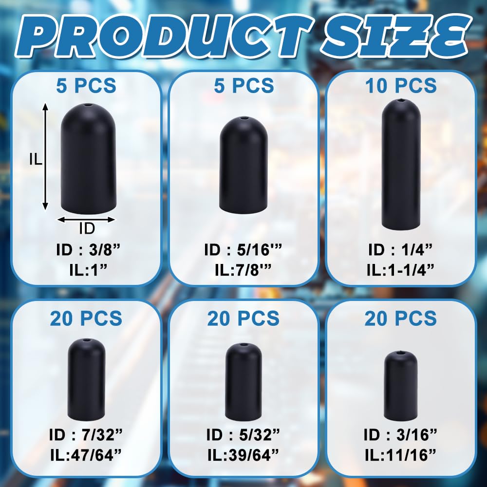 Pasacables de Goma, HOVCEH 80 Piezas Tapones de Goma de Vacío, Rubber Vacuum Cap para Carburadores y Colectores de Admisión, para Automoción: 3/16«, 5/16», 7/32«, 1/4», 5/32« y 3/8»