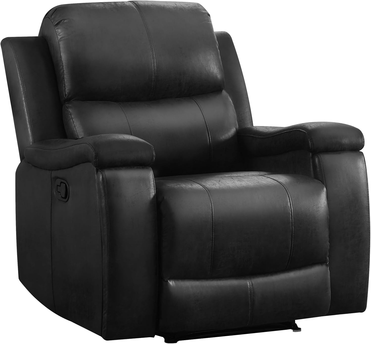 EBELLO Recliner Chair, Single Overstuffed Sofa Recliner, Breathable Faux Leather Manual Reclining Chairs with Hidden Cup Holder, Arm and Back for Adults, Living Room, Bedroom, Black