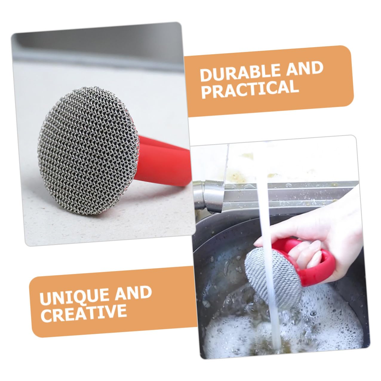 Cepillo de Acero Inoxidable para Limpieza de Ollas y Sartenes con Mango Resistente y Reutilizable Diseño Ergonómico con Colgador para Cocina y Horno