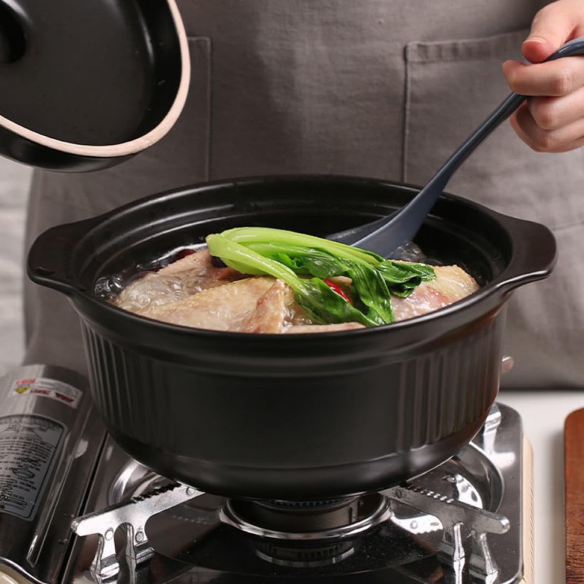 Operitacx Pentola in Ceramica Resistente alle Alte Temperature da 2355ml Coperchio per Stufati e Zuppe, per Casa e Ristorante Tecnologia a Stampo Unico