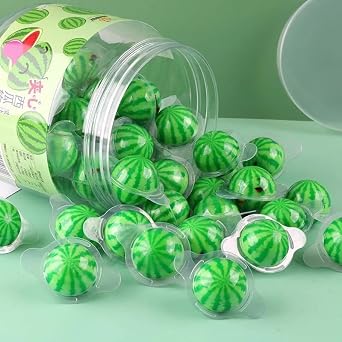 Strawberry gummy candy, watermelon soft candy, bucket fruit candy 300g/10.58oz, fruit flow gummies, healthy fruit fudge, wedding candy, nutritious snacks, sweet, Dim sum (Watermelon,1 can)