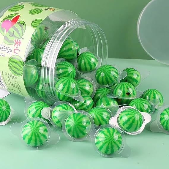Strawberry gummy candy, watermelon soft candy, bucket fruit candy 300g/10.58oz, fruit flow gummies, healthy fruit fudge, wedding candy, nutritious snacks, sweet, Dim sum (Watermelon,1 can)