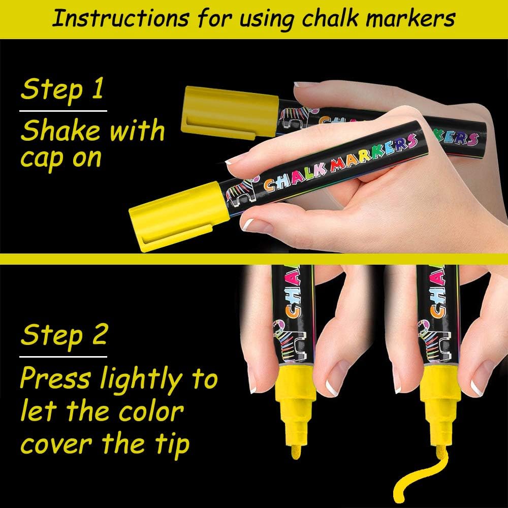 Mencom Liquid Chalk Markers, Set of 2 Colored Chalk Pens, for Whiteboard, Mirrors,Glass, Art, Easy to Wipe for Kids and Adults