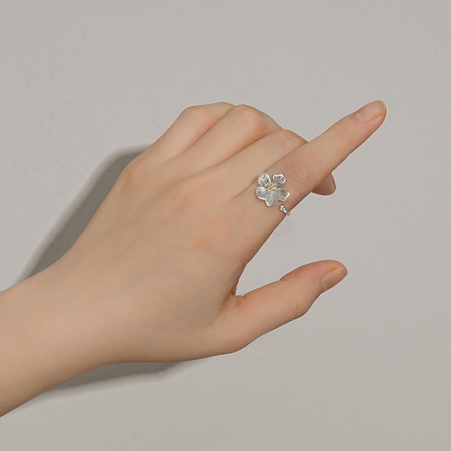 Generic SILVWHIS 925 Sterling Silver Flower Ring Adjustable Thumb Rings for Women - Image 5