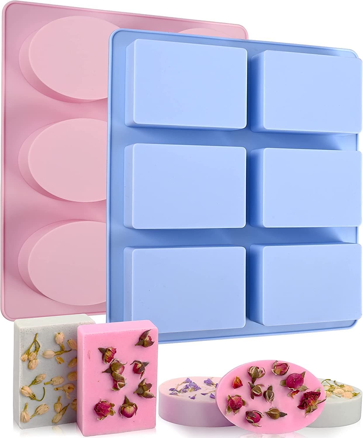 Skytail 2 Pack 6 Cavity Silicone Soap Molds Rectangle Oval Silicone Molds Loaf Handmade Molds for Soap Making Supplies DIY Pudding Cake Chocolate Cornbread Biscuit Jelly-image-17