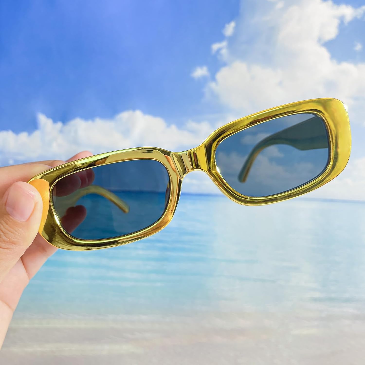 Pibupibu 8 Pack Square/Rectangle Metallic Gold Party Favor Supplies Unisex Sunglasses, UV400 Protection - Image 4