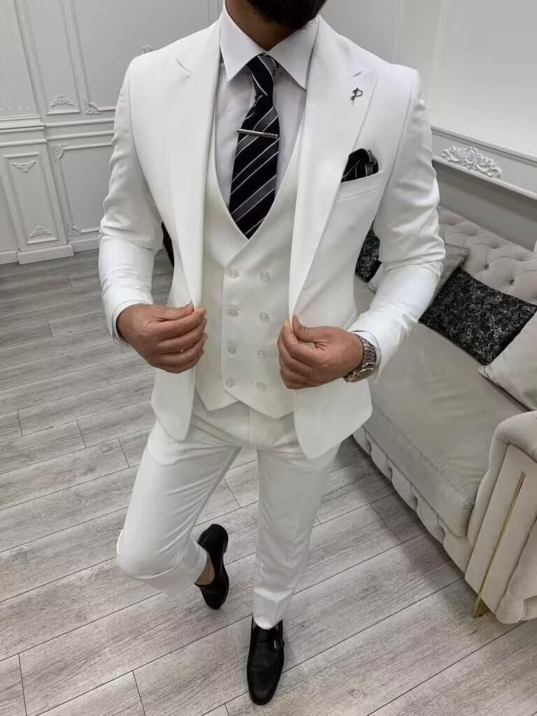 Suits for Men 3 Piece Suit Set Jacket Vest Pants Slim Fit Prom Blazer One Button Formal Wedding Tuxedo