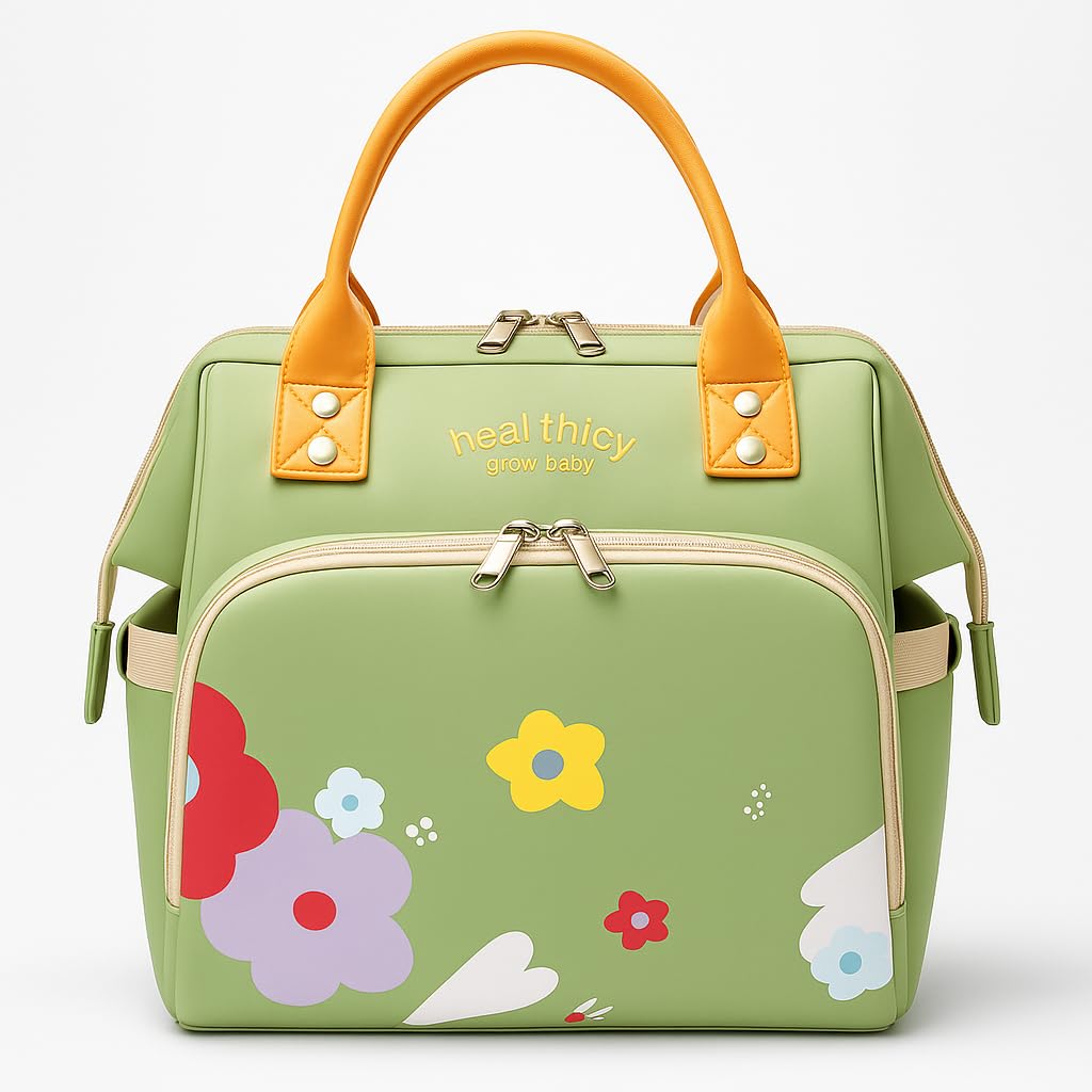 LITTLE CURIOUS Small Diaper Bag for Mom Travel | Maternity Hospital Tote Bag & Newborn Essentials | Waterproof Mommy Bags for Baby Products Carry | Mother Travel Handbags for Women Travelling - Green