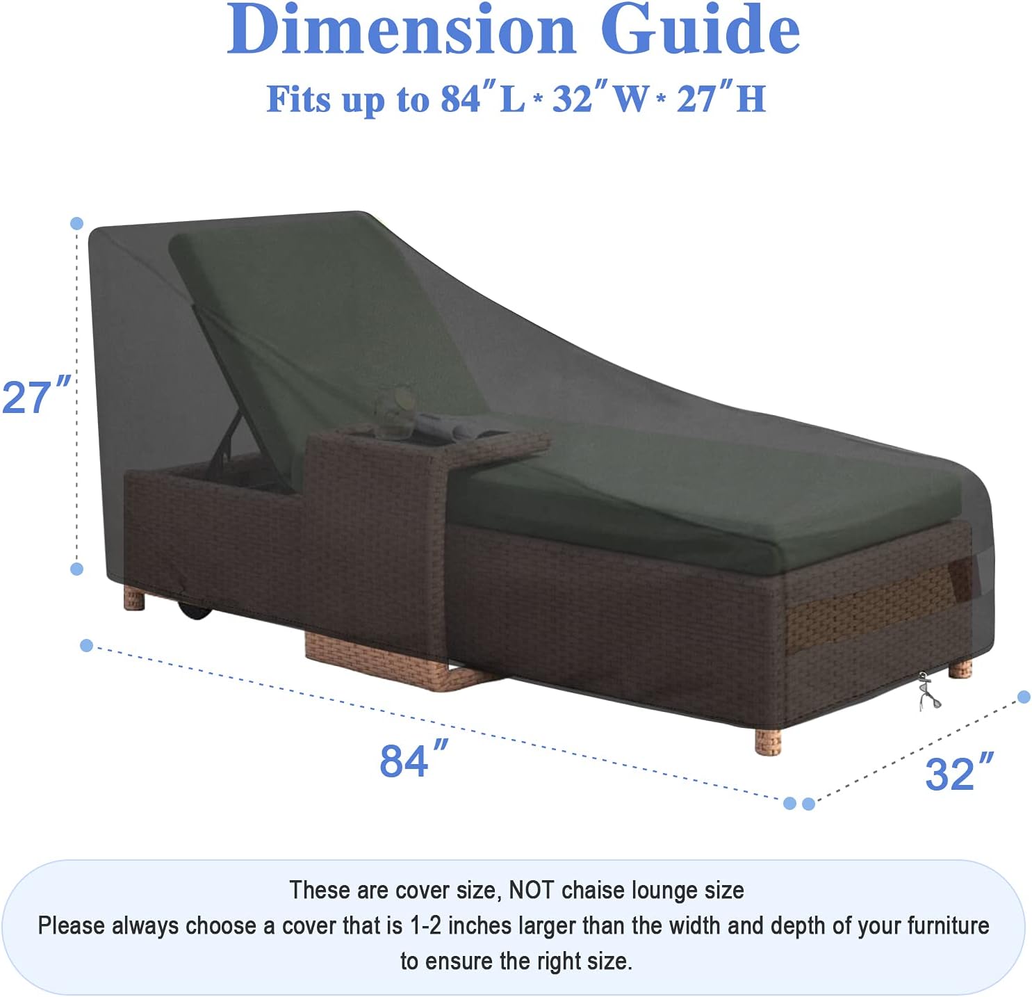 AUSCREZICON Patio Chaise Lounge Cover, 600D Heavy Duty Lounge Chair Cover Waterproof Outdoor, Upgraded Patio Furniture Cover, UV Resistant and Tear-Resistant, 2 Pack-Large. (84Lx32Wx27H Inches) : Patio, Lawn & Garden