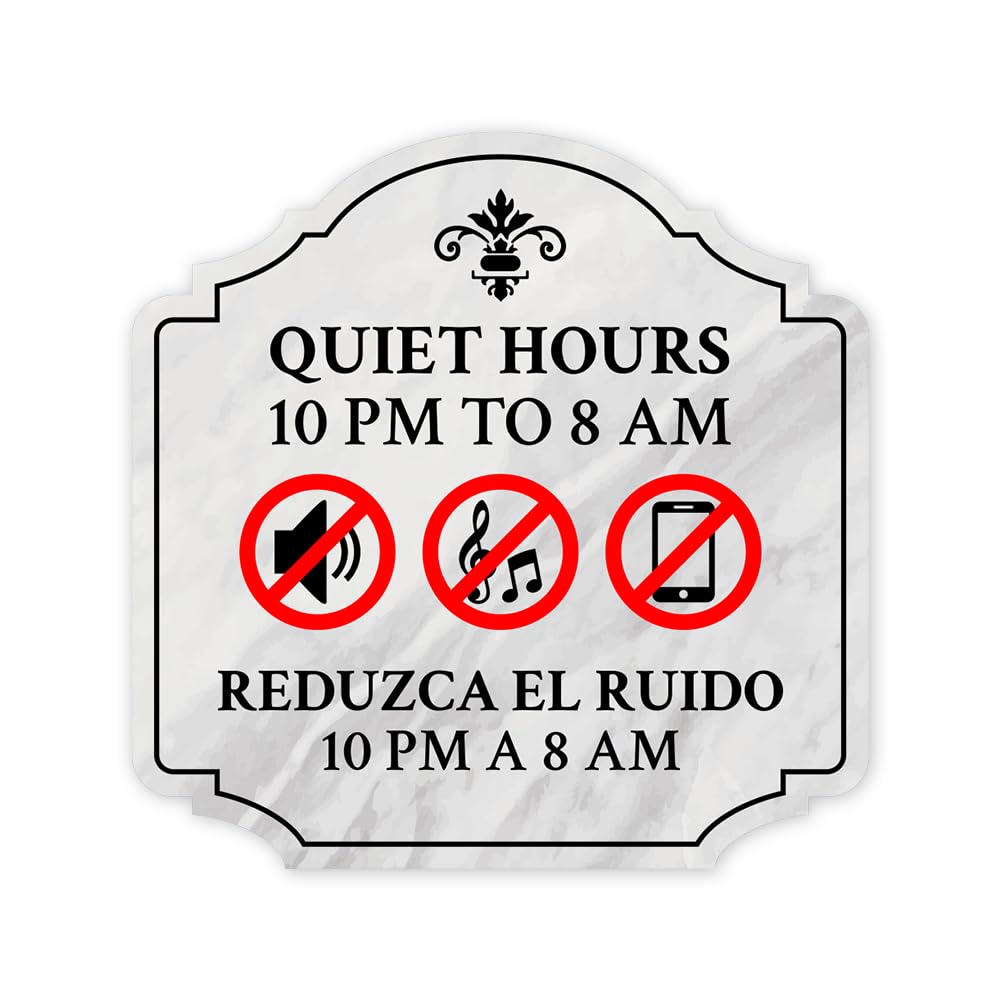 Heritage Plus Quiet Hours 10 pm To 8 am Reduzca el Ruido 10 pm a 8 am Wall or Door Sign | Bilingual Signage - Large