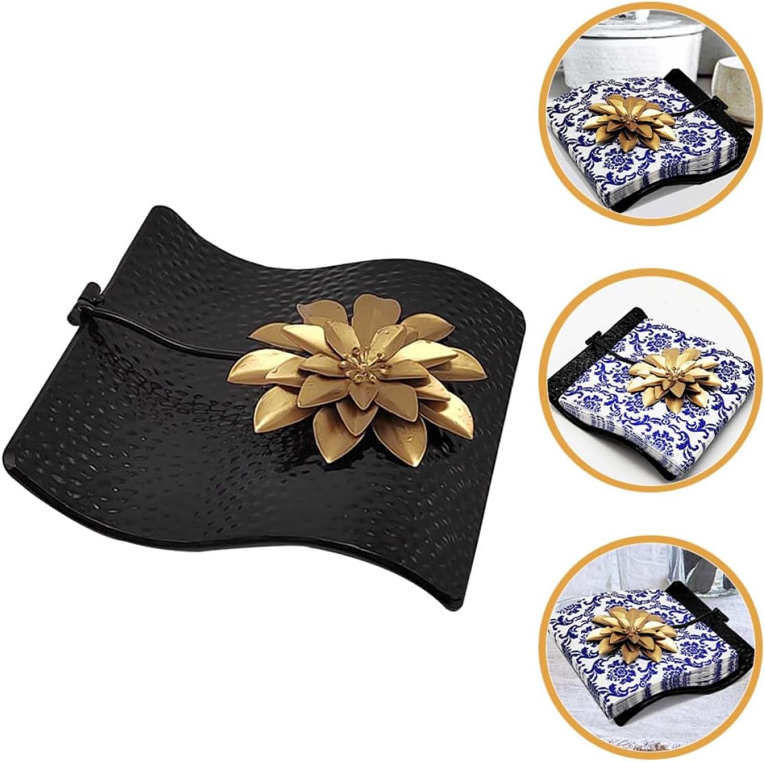 Metal Napkin Holder with Press for Dining Table, Square Tissue Dispenser Tray, Decorative Serviette Holder for Kitchen and Restaurant Use