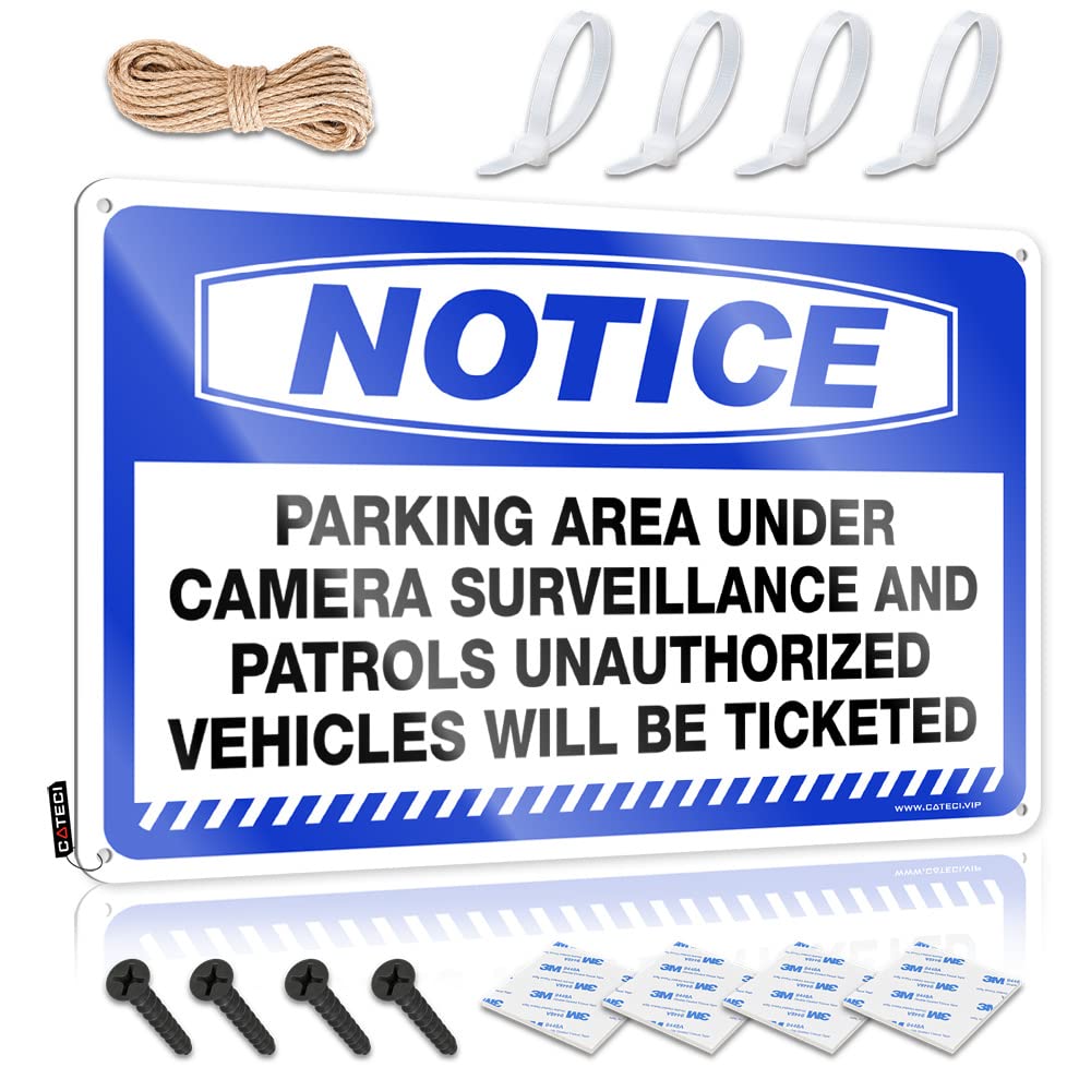 Pravoxi Men's One Color Man Cabe Decor Notice Parking Area Under Camera Surveillance And Patrols Unauthorized Vehicles Will Be Ticketed Tin Sign Tin Signs For Garage Bar Signs For Home Decor