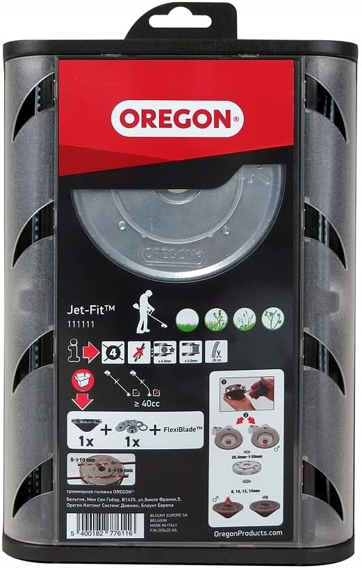Oregon Jet Fit 4 Line Easy Load Aluminium Universal Strimmer Head, Trimmer Head for Grass, Weeds & Thick Vegetation, with FlexiBlade 4.0mm Trimmer Line, Fits Most Straight Shaft Strimmers Over 40cc