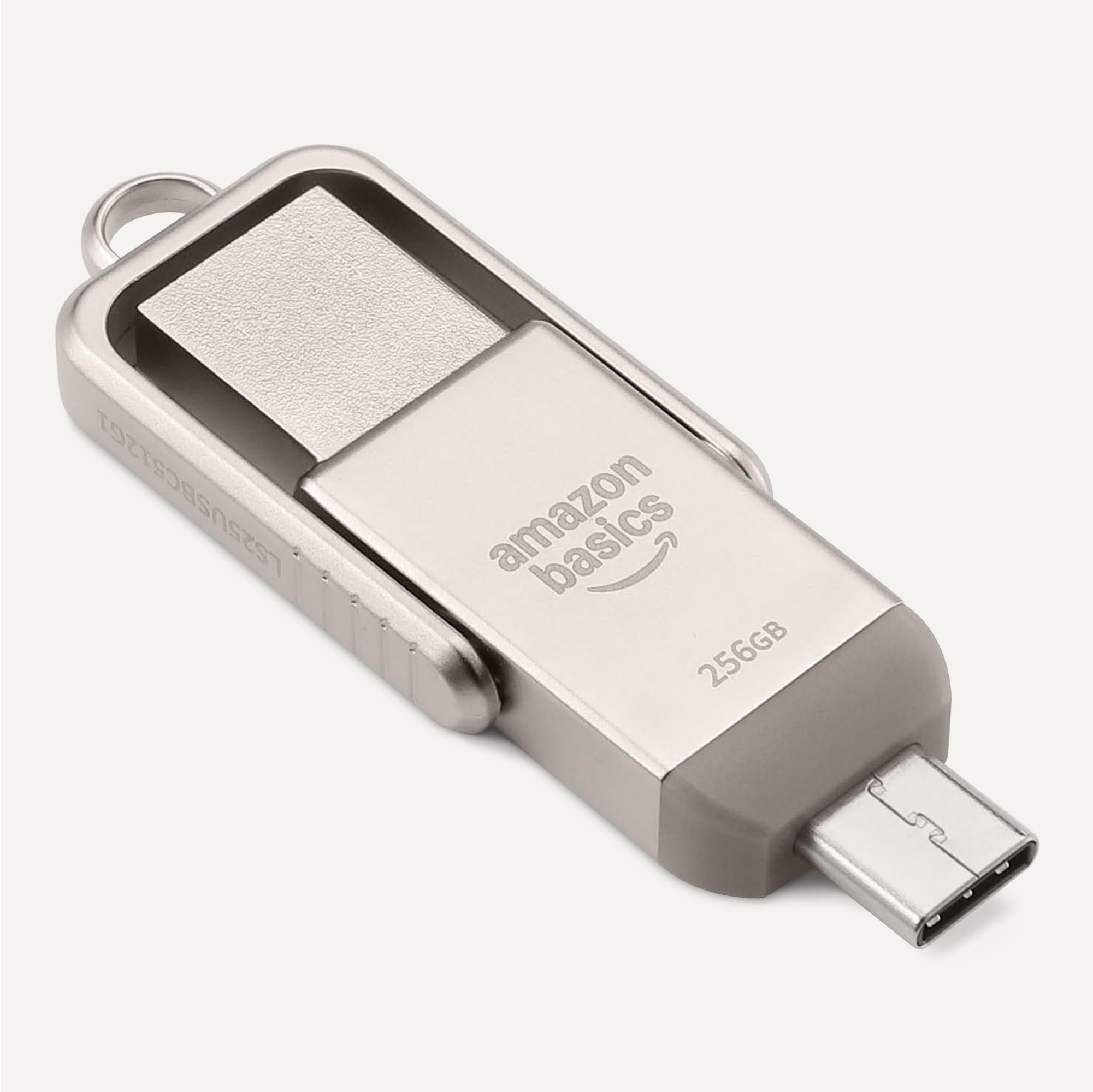 Amazon Basics USB Flash Drive, Thumb Drive Memory Stick with USB C and USB A Dual Ports, 256GB, Champagne Silver